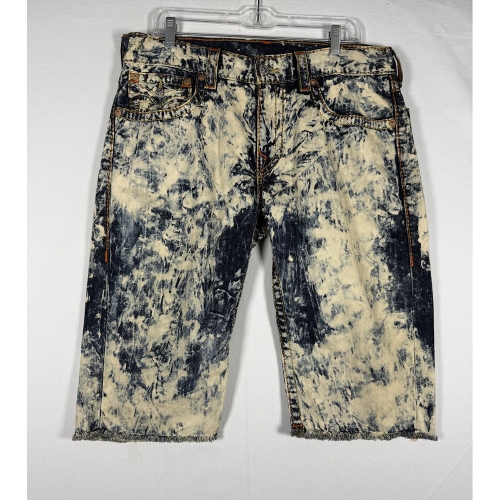 EUC True Religion Straight Cutoff Acid Wash Shorts Mens 33 Bermuda Flap OM Big T